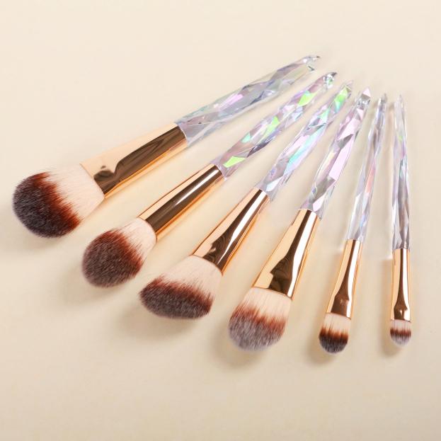 6pc Clear Crystal Handle Makeup Brush Set