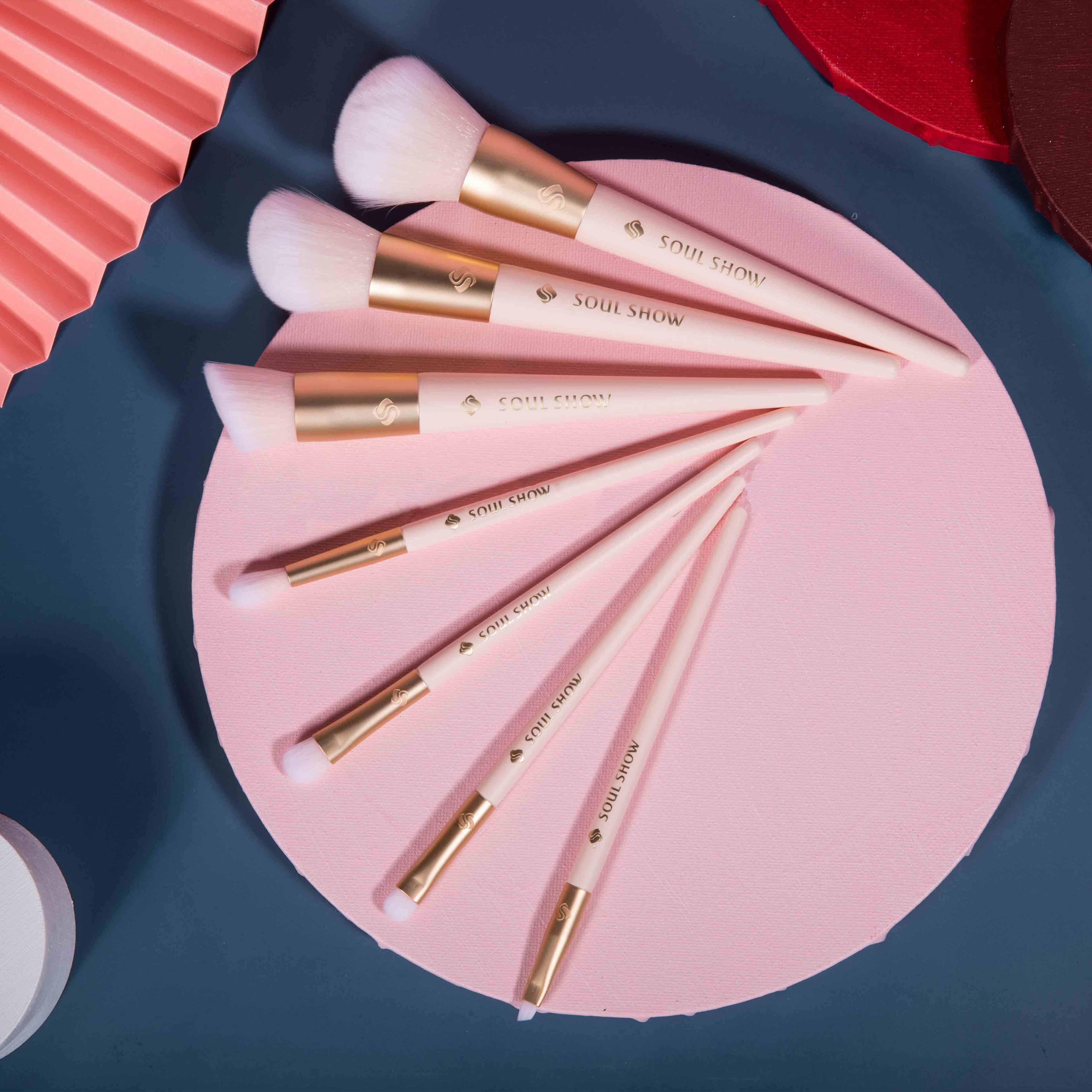 Custom 7pc Pink Synthetic Makeup Brush Set
